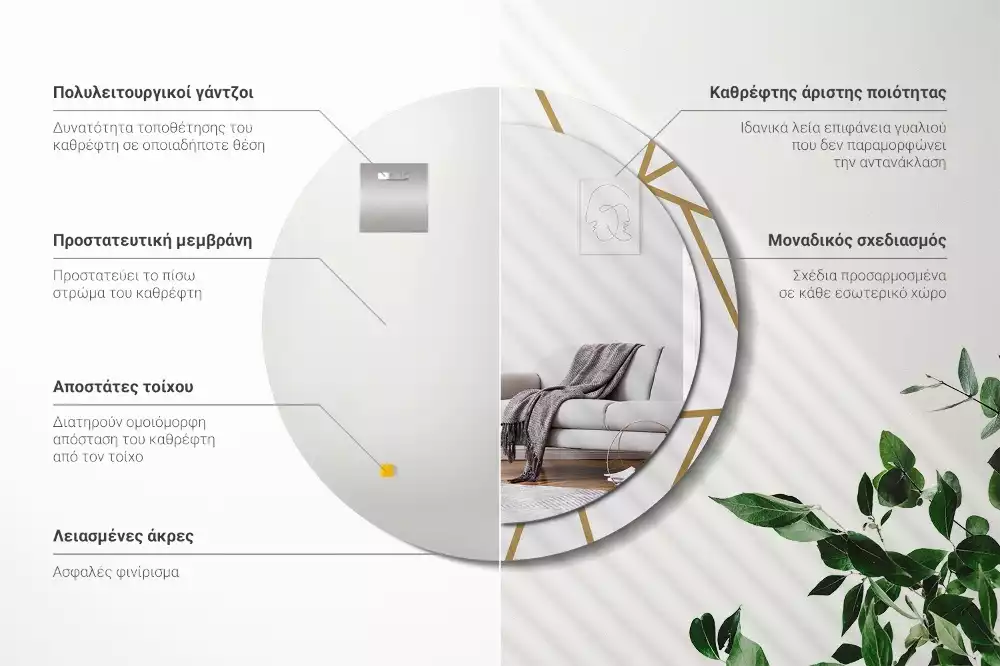 Kulaté zrcadlo s potiskem Lineární kompozice