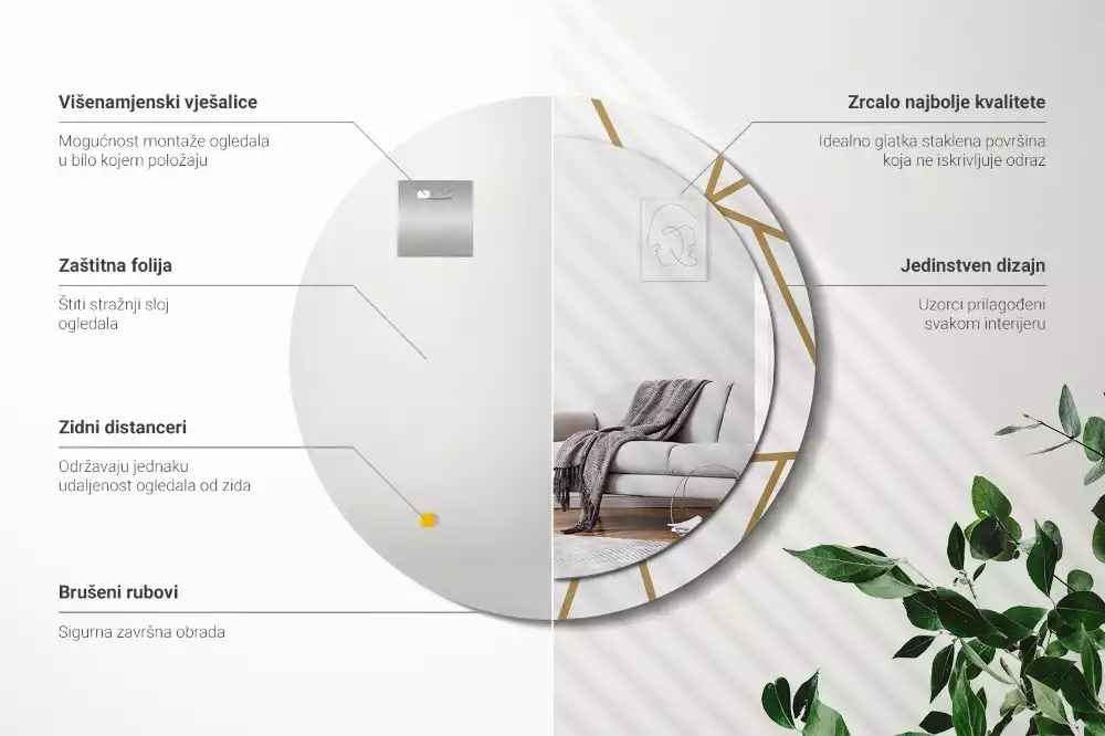 Kulaté zrcadlo s potiskem Lineární kompozice