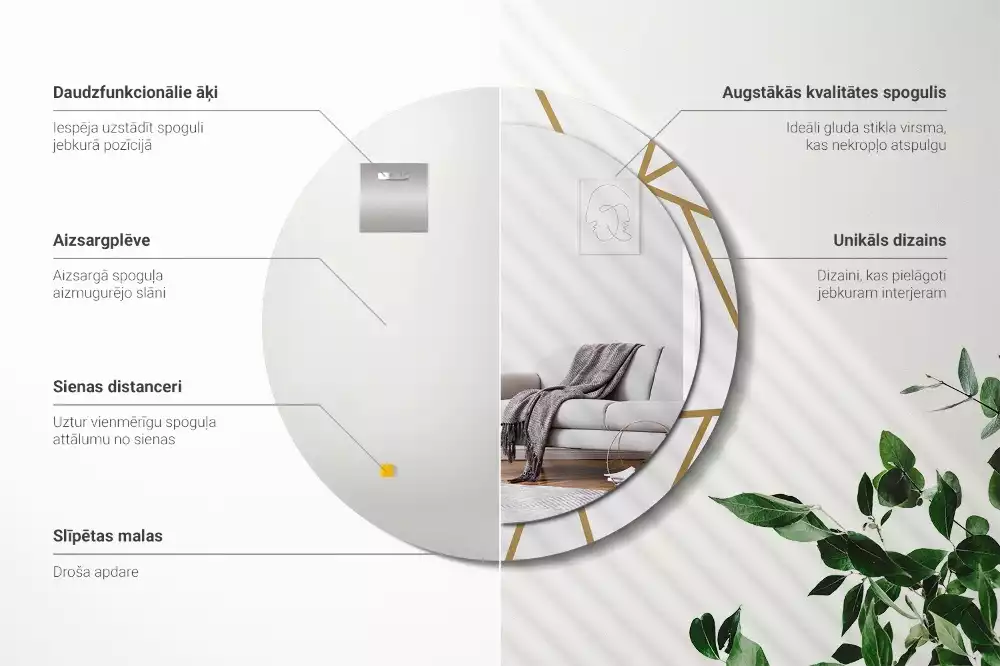 Kulaté zrcadlo s potiskem Lineární kompozice