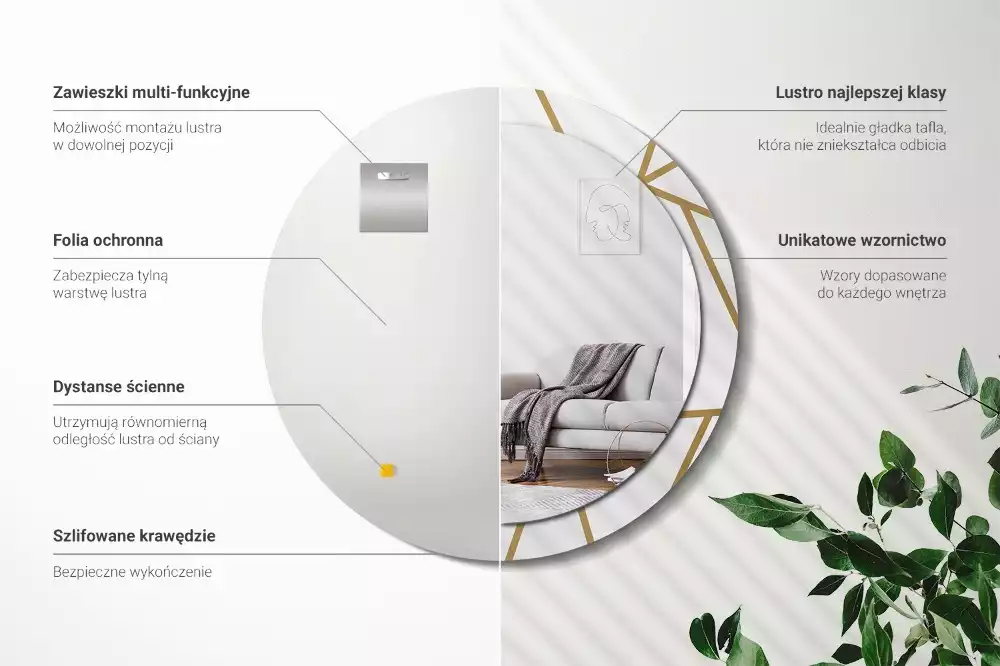 Kulaté zrcadlo s potiskem Lineární kompozice