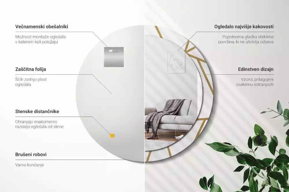 Kulaté zrcadlo s potiskem Lineární kompozice