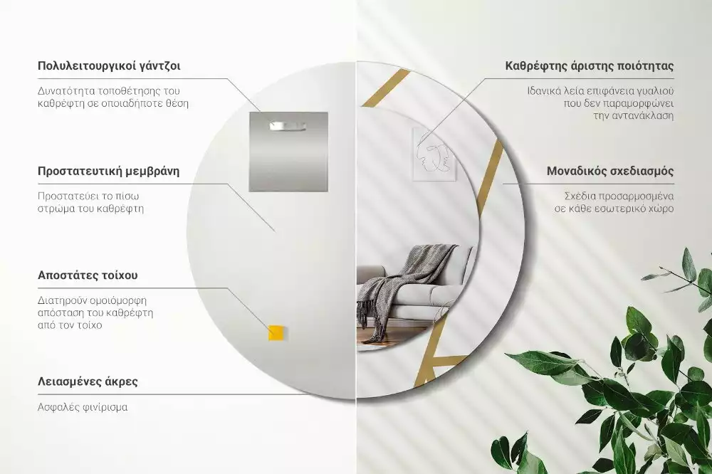 Kulaté zrcadlo s potiskem Lineární kompozice