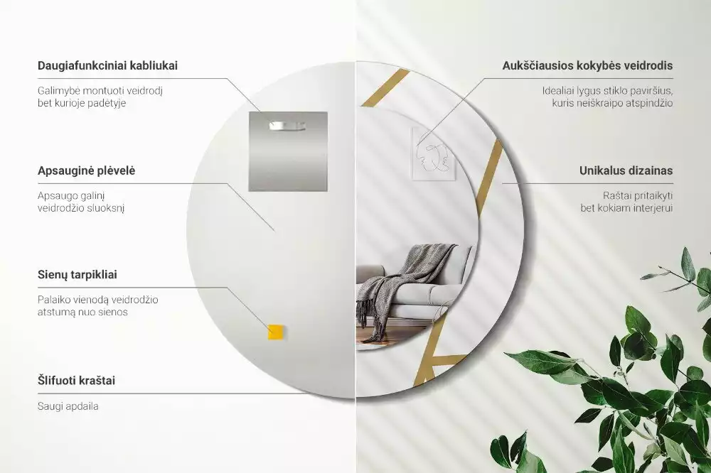 Kulaté zrcadlo s potiskem Lineární kompozice