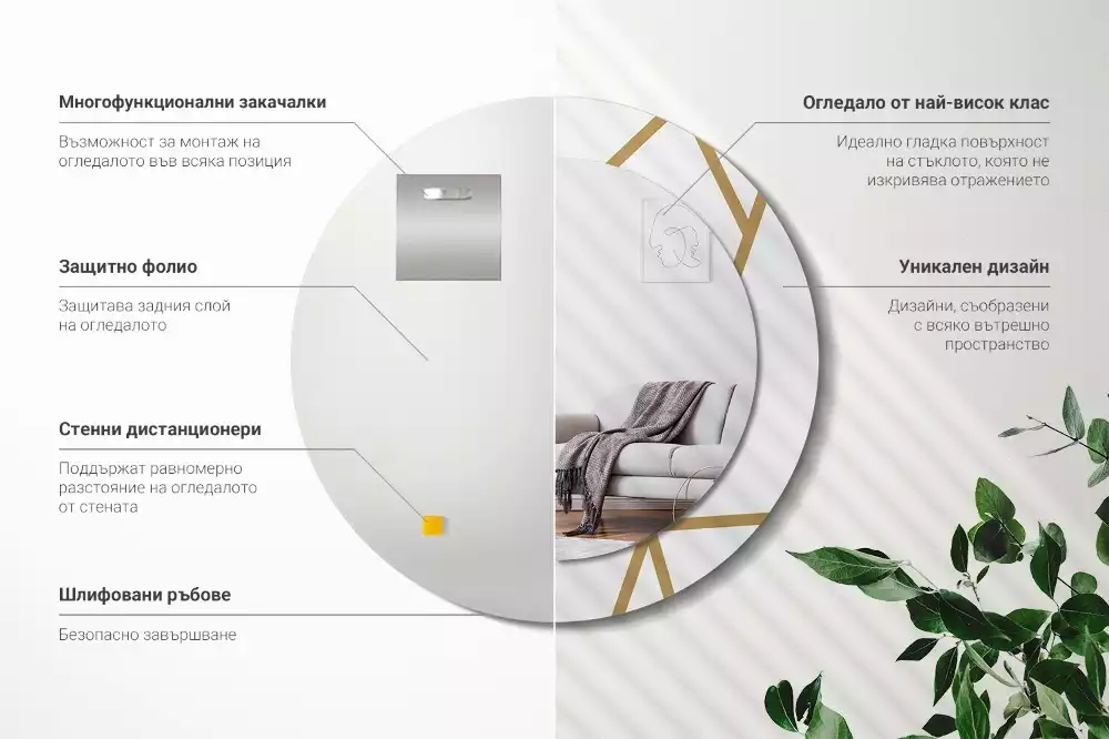 Kulaté zrcadlo s potiskem Lineární kompozice