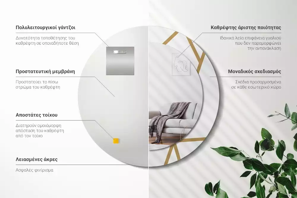 Kulaté zrcadlo s potiskem Lineární kompozice