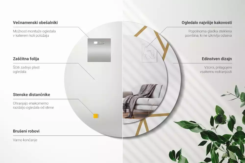 Kulaté zrcadlo s potiskem Lineární kompozice