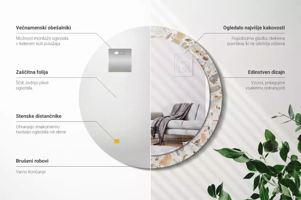 Kulaté zrcadlo s potiskem Terrazzo styl