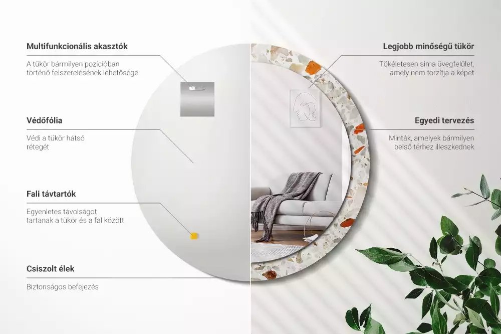 Kulaté zrcadlo s potiskem Terrazzo styl