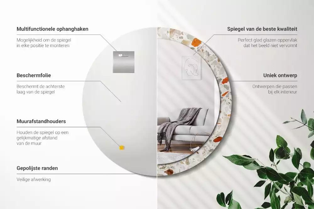 Kulaté zrcadlo s potiskem Terrazzo styl