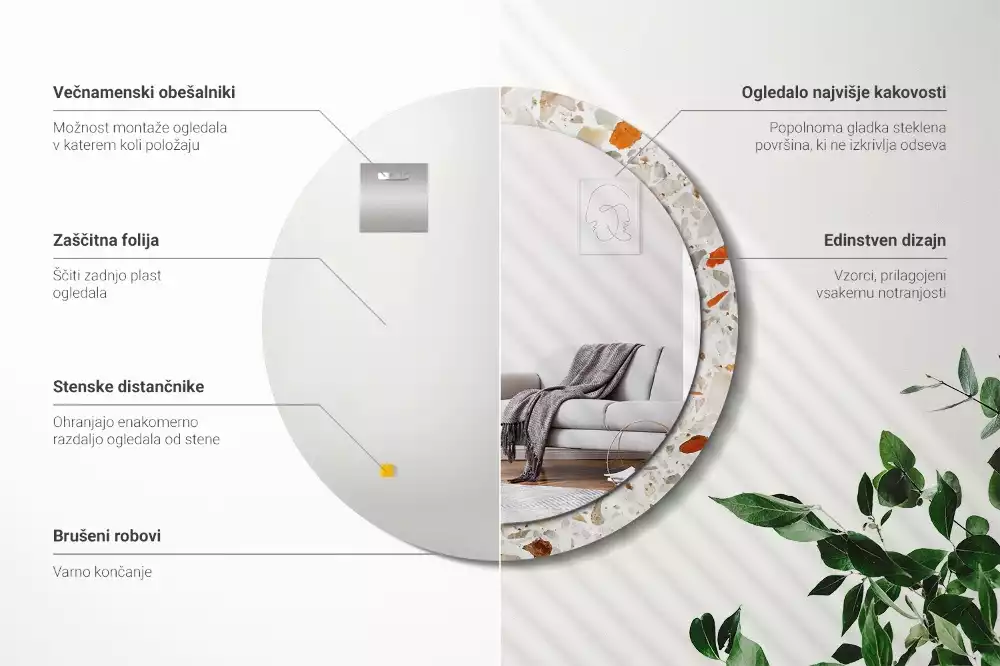 Kulaté zrcadlo s potiskem Terrazzo styl