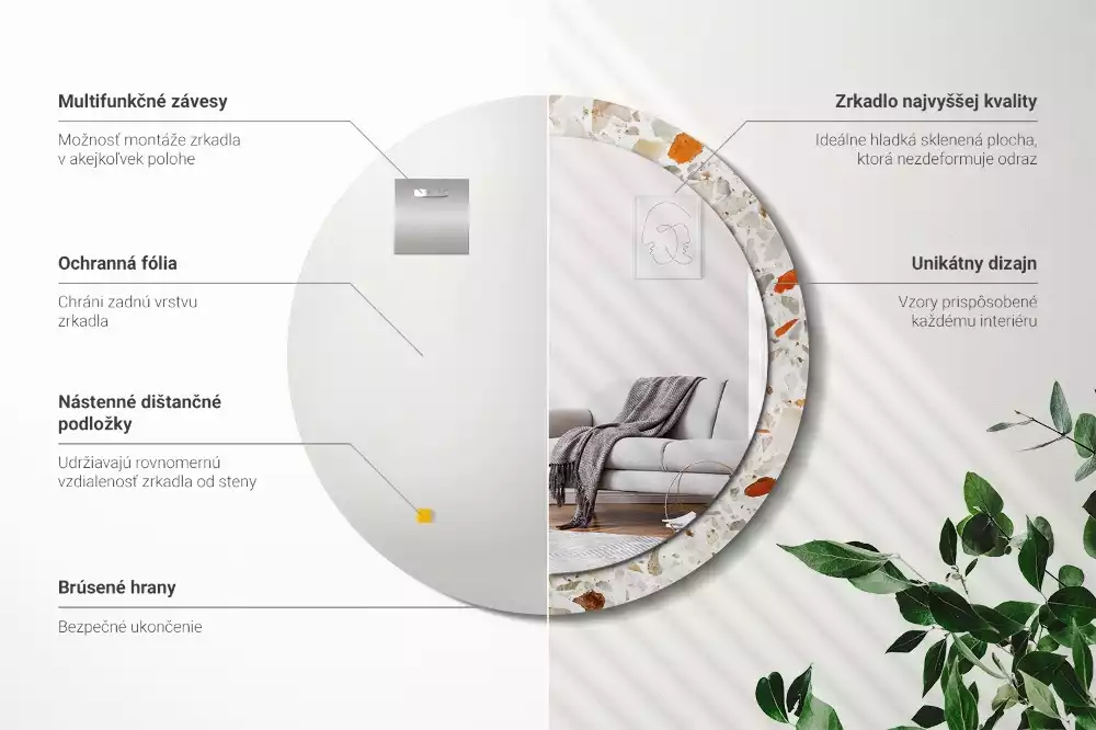 Kulaté zrcadlo s potiskem Terrazzo styl