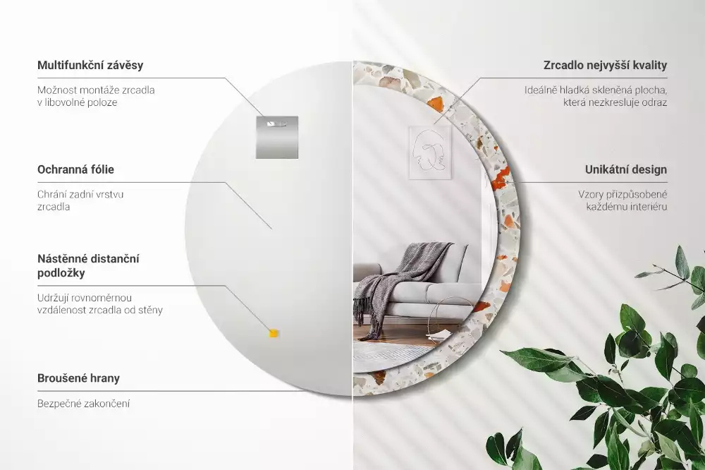 Kulaté zrcadlo s potiskem Terrazzo styl