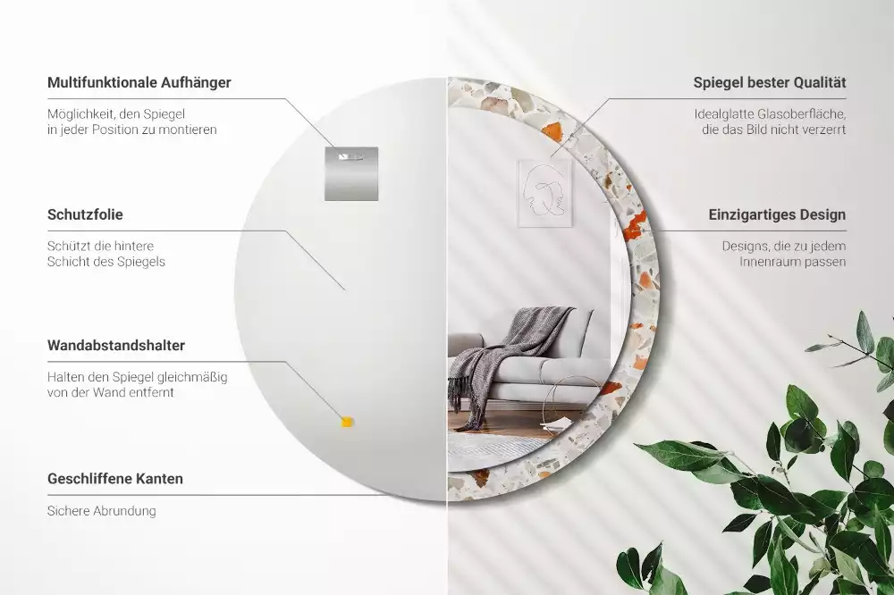 Kulaté zrcadlo s potiskem Terrazzo styl