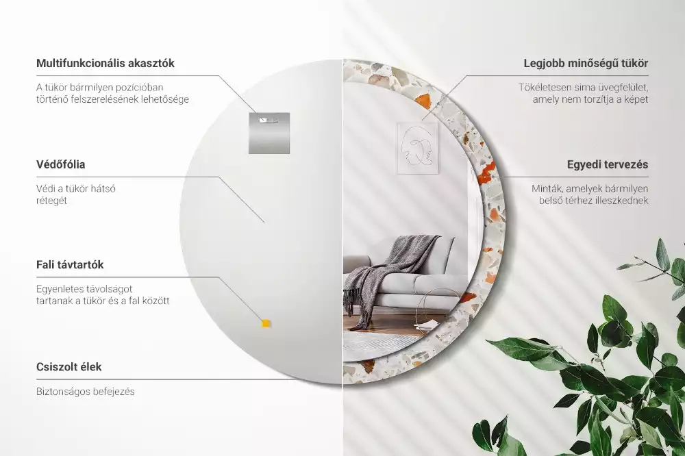 Kulaté zrcadlo s potiskem Terrazzo styl