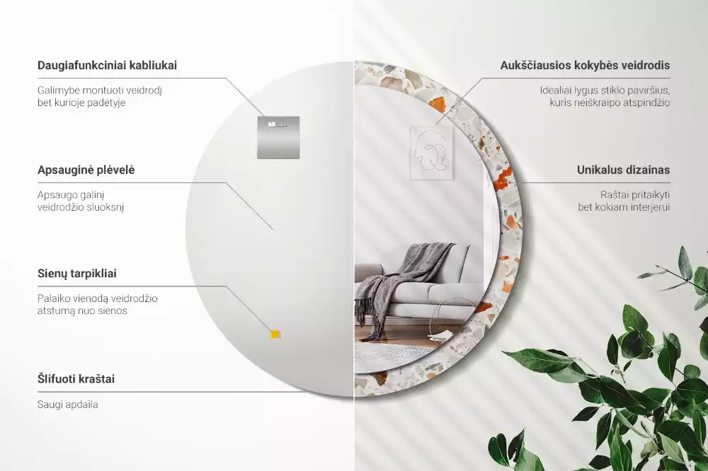 Kulaté zrcadlo s potiskem Terrazzo styl