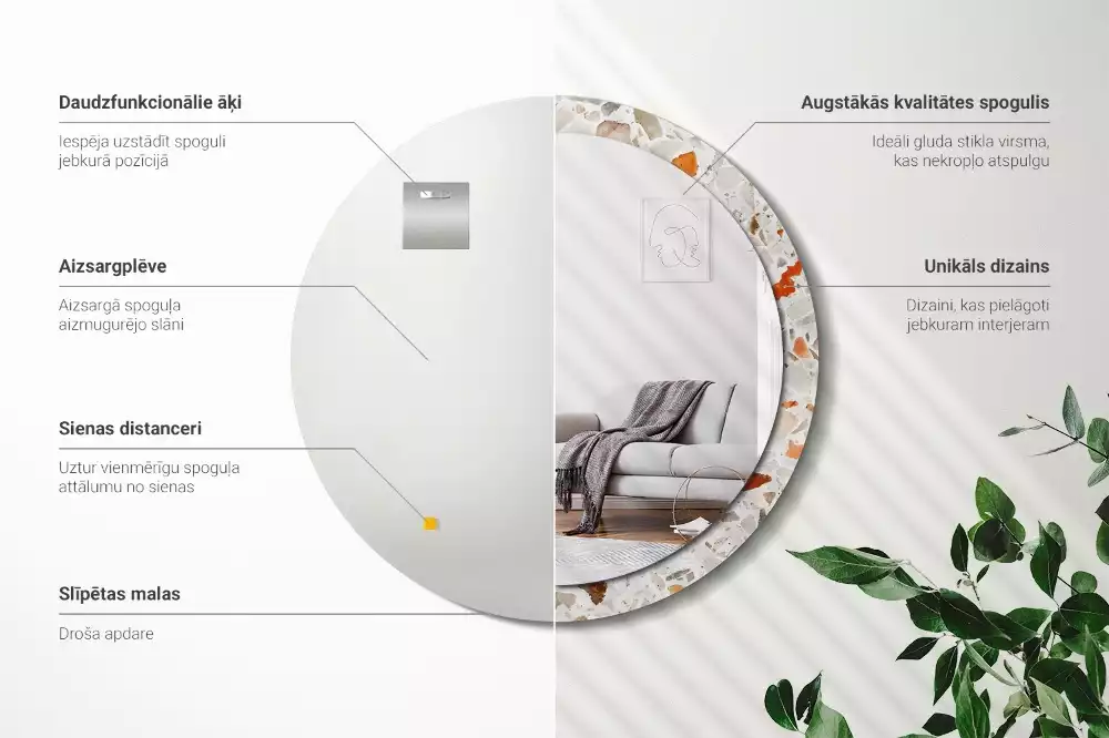 Kulaté zrcadlo s potiskem Terrazzo styl