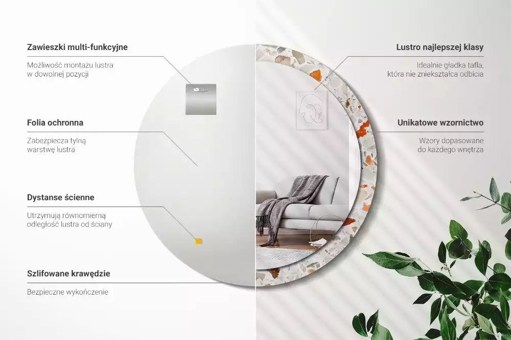 Kulaté zrcadlo s potiskem Terrazzo styl