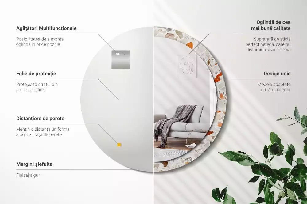 Kulaté zrcadlo s potiskem Terrazzo styl