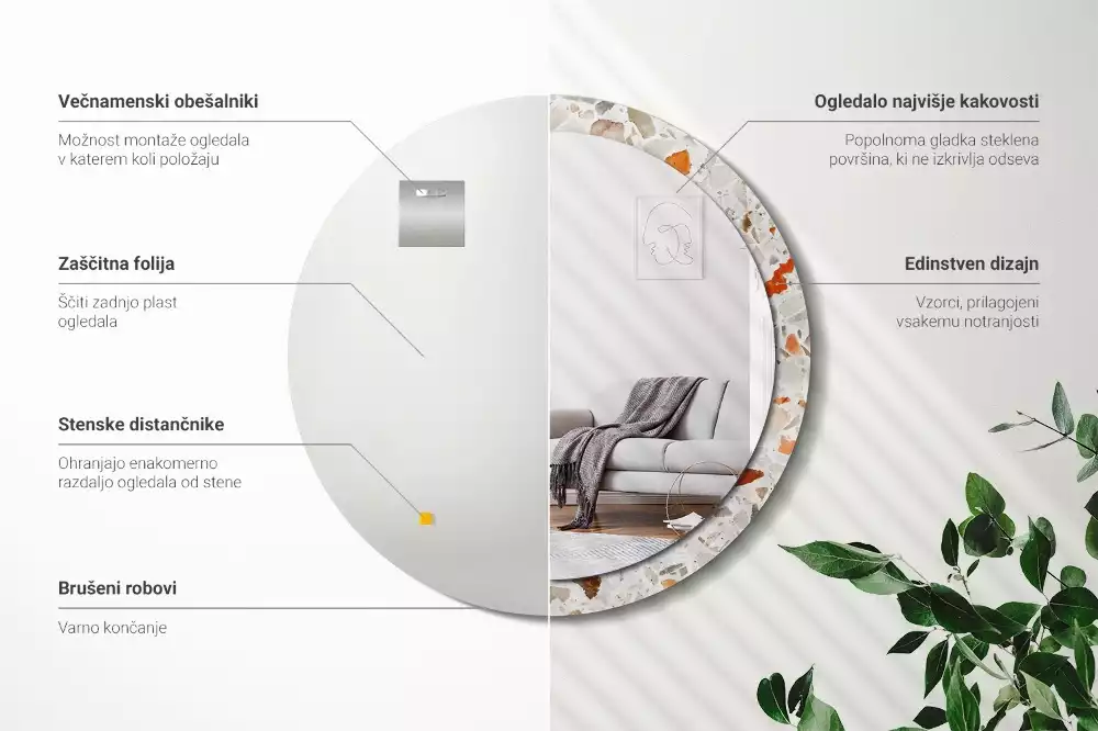 Kulaté zrcadlo s potiskem Terrazzo styl