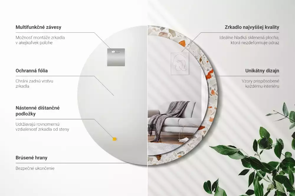 Kulaté zrcadlo s potiskem Terrazzo styl