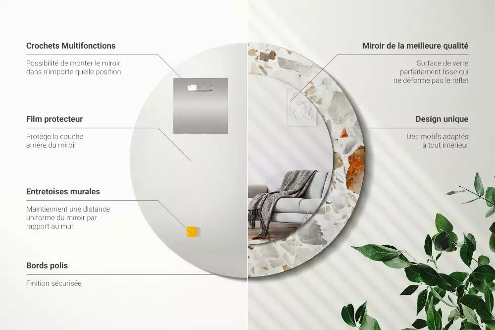 Kulaté zrcadlo s potiskem Terrazzo styl