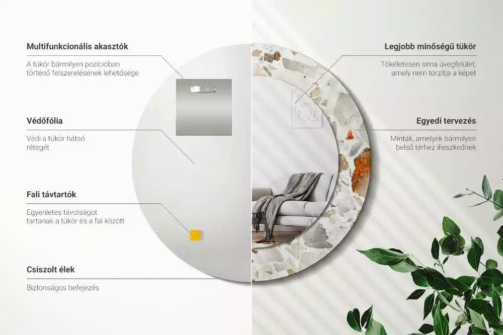 Kulaté zrcadlo s potiskem Terrazzo styl