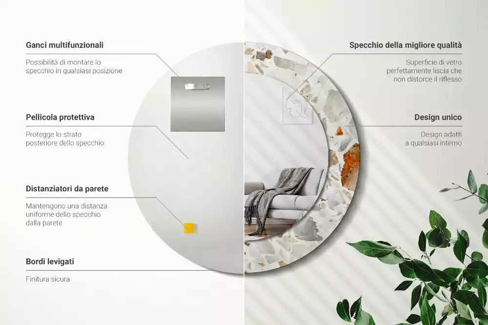 Kulaté zrcadlo s potiskem Terrazzo styl