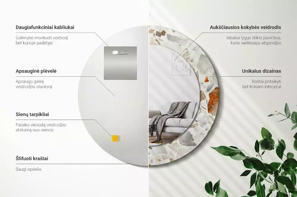 Kulaté zrcadlo s potiskem Terrazzo styl