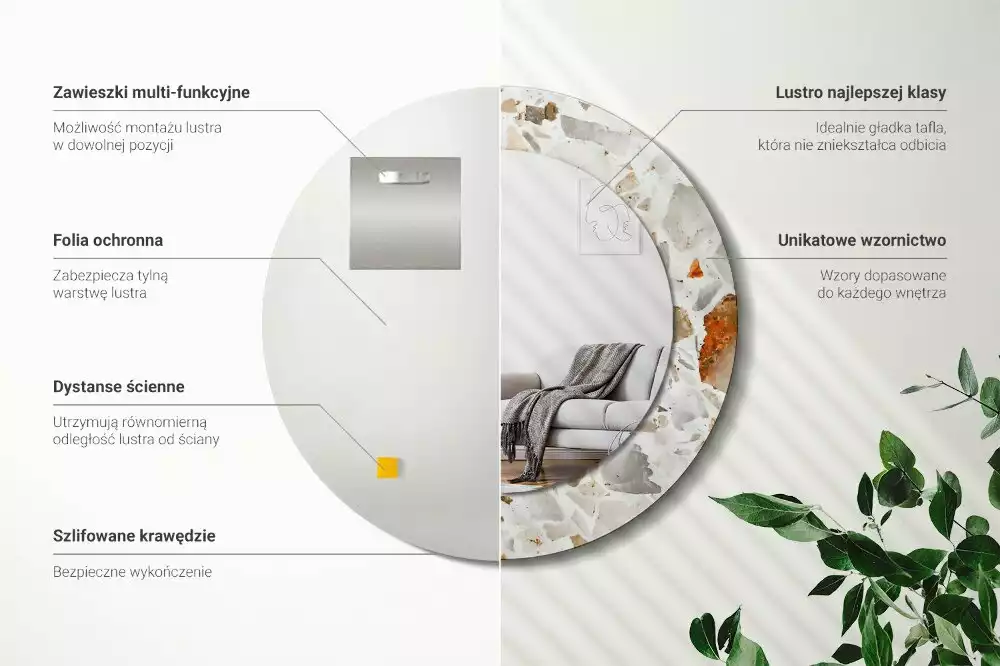 Kulaté zrcadlo s potiskem Terrazzo styl