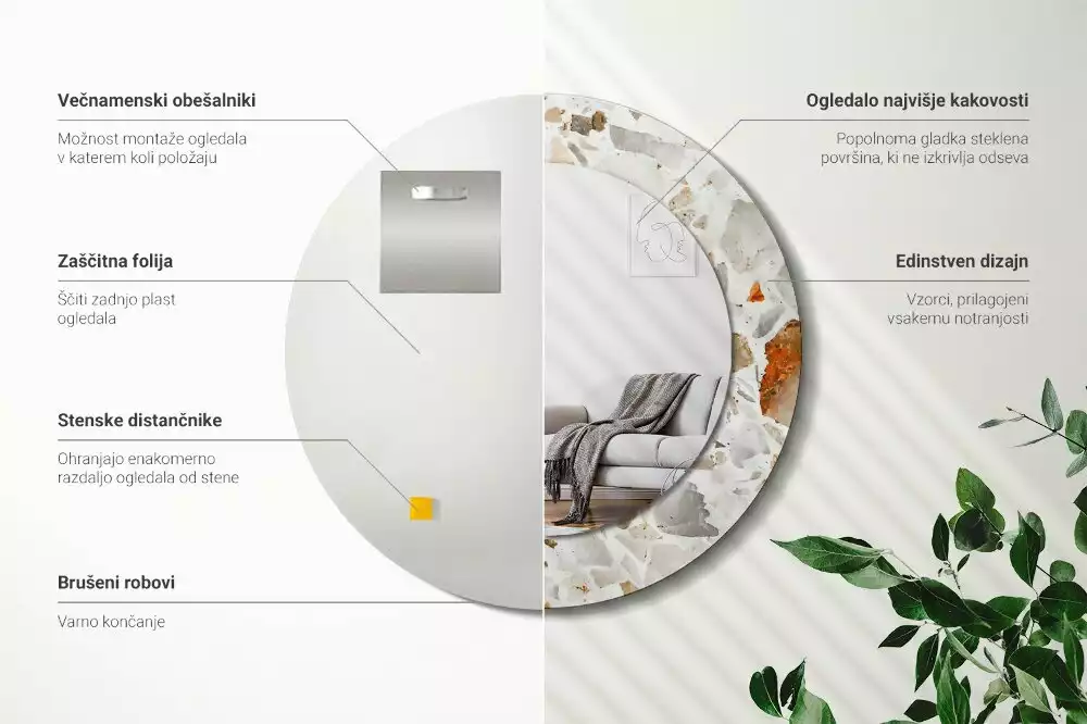 Kulaté zrcadlo s potiskem Terrazzo styl