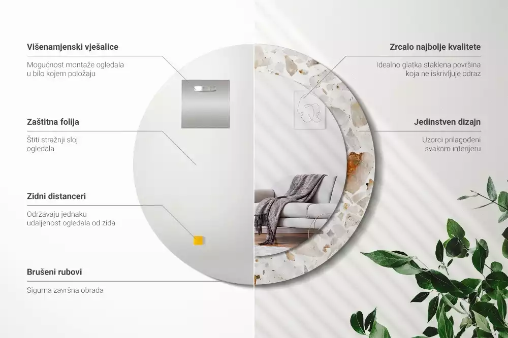 Kulaté zrcadlo s potiskem Terrazzo styl