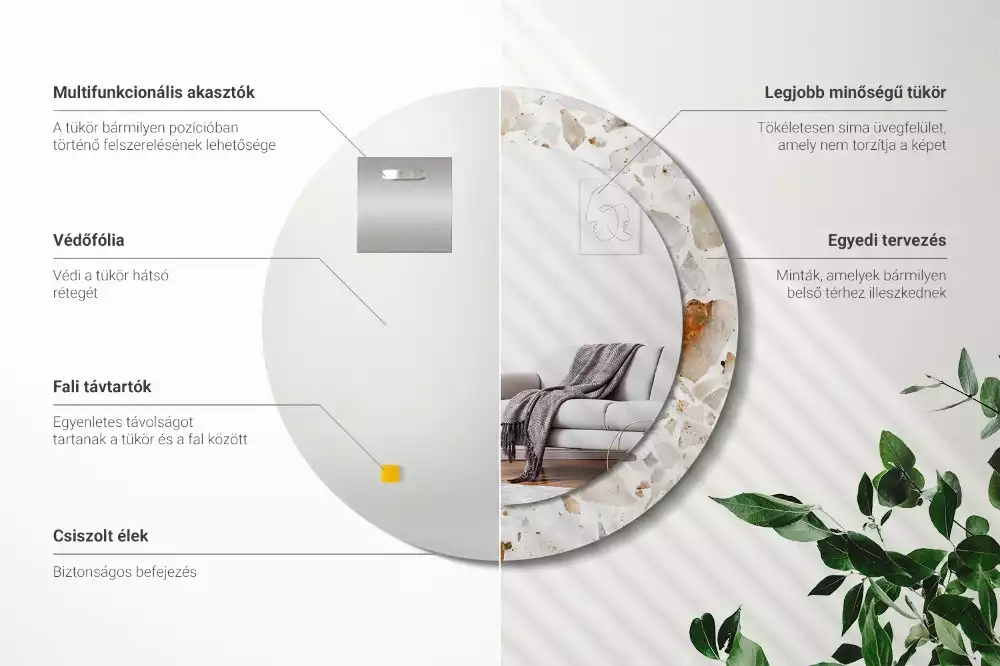 Kulaté zrcadlo s potiskem Terrazzo styl