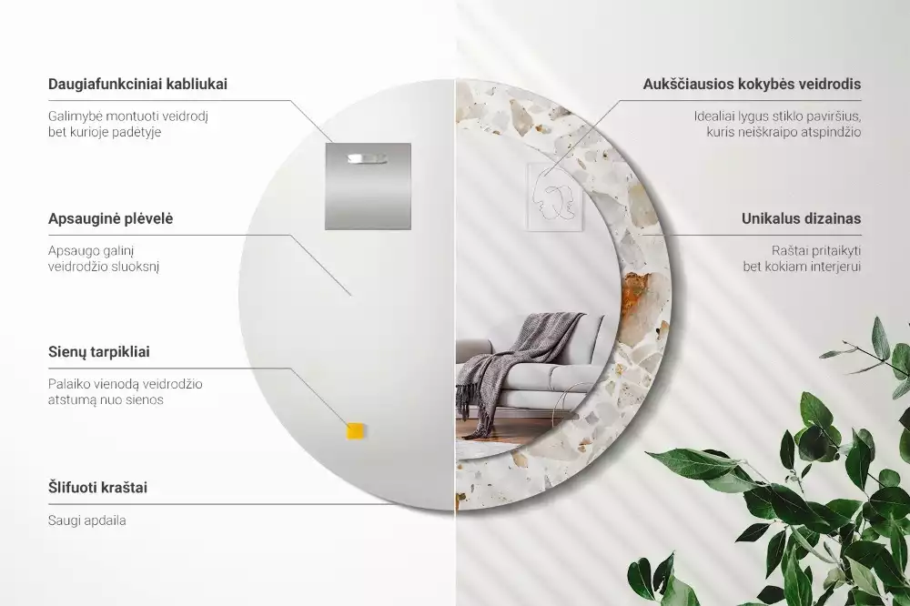 Kulaté zrcadlo s potiskem Terrazzo styl