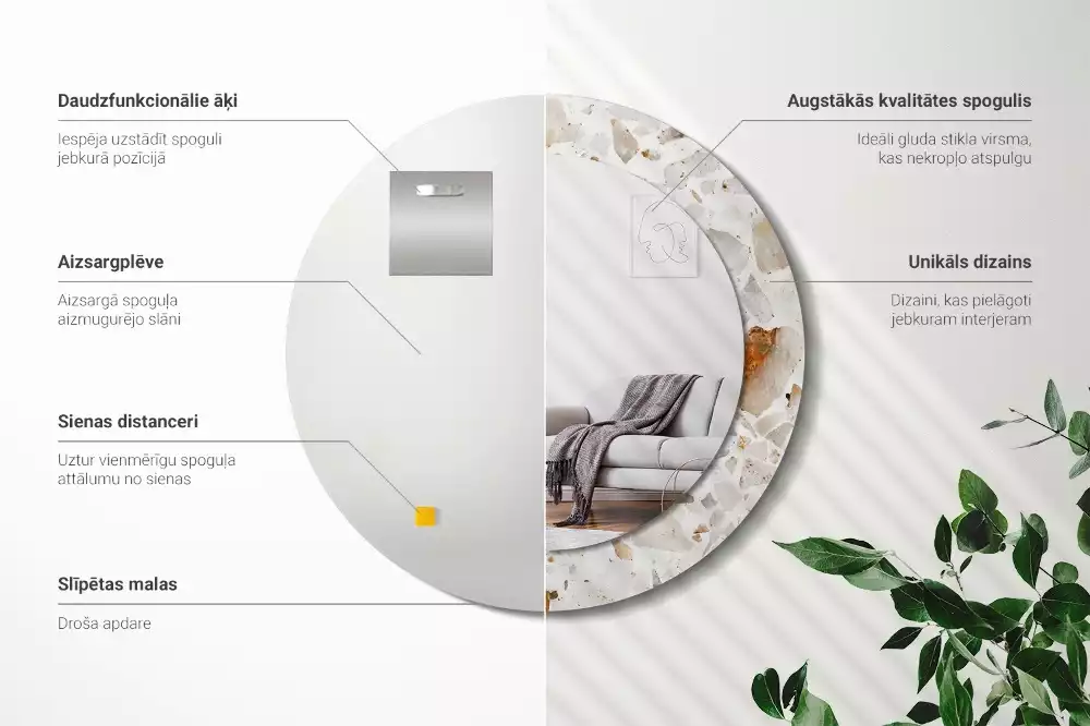 Kulaté zrcadlo s potiskem Terrazzo styl