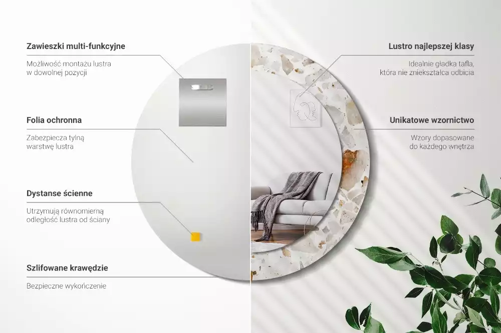 Kulaté zrcadlo s potiskem Terrazzo styl