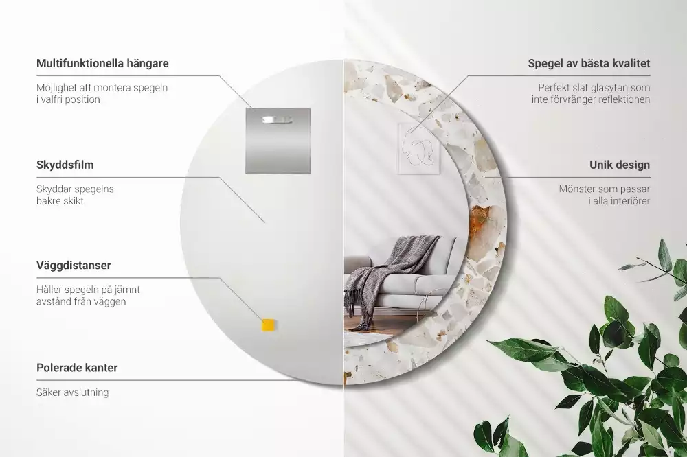 Kulaté zrcadlo s potiskem Terrazzo styl