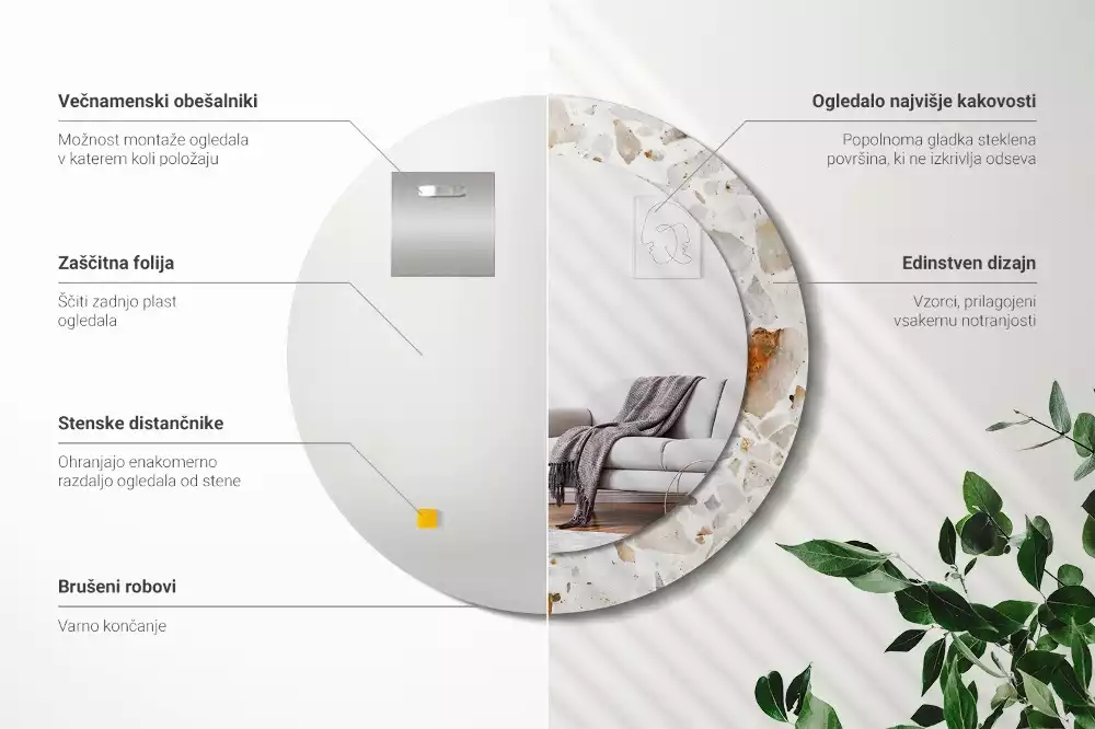 Kulaté zrcadlo s potiskem Terrazzo styl