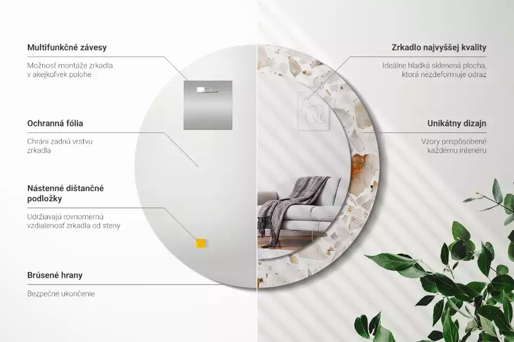 Kulaté zrcadlo s potiskem Terrazzo styl