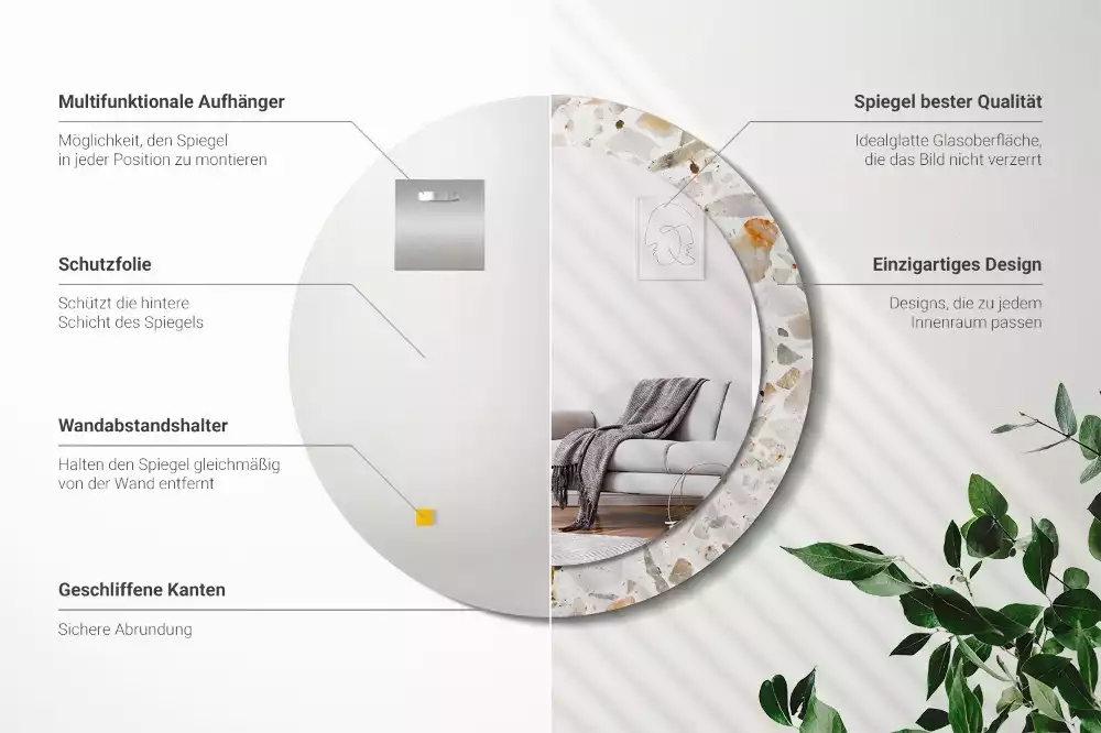 Kulaté zrcadlo s potiskem Terrazzo styl