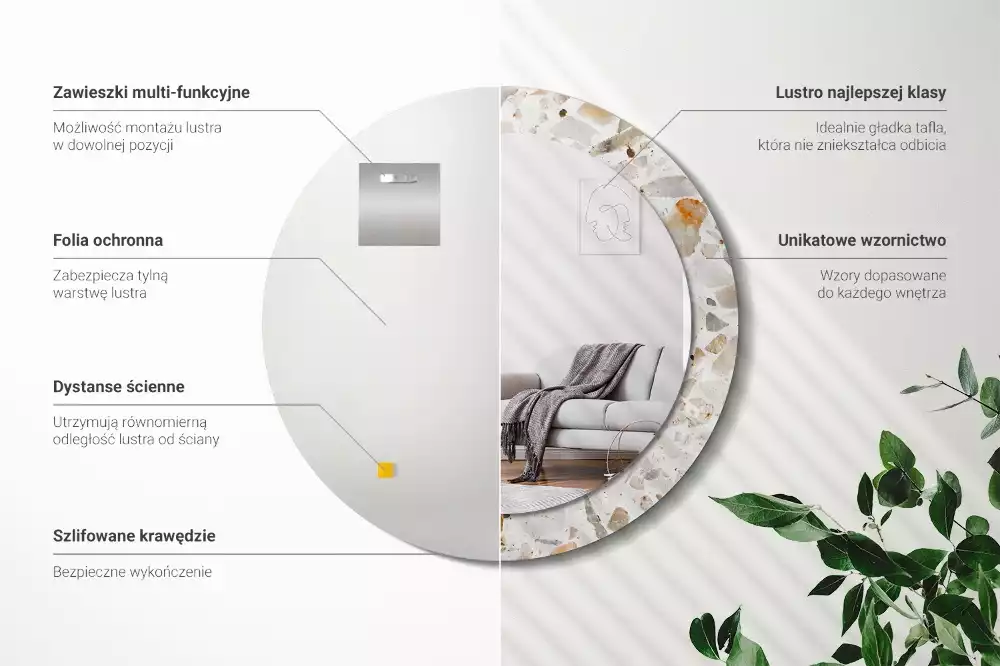 Kulaté zrcadlo s potiskem Terrazzo styl