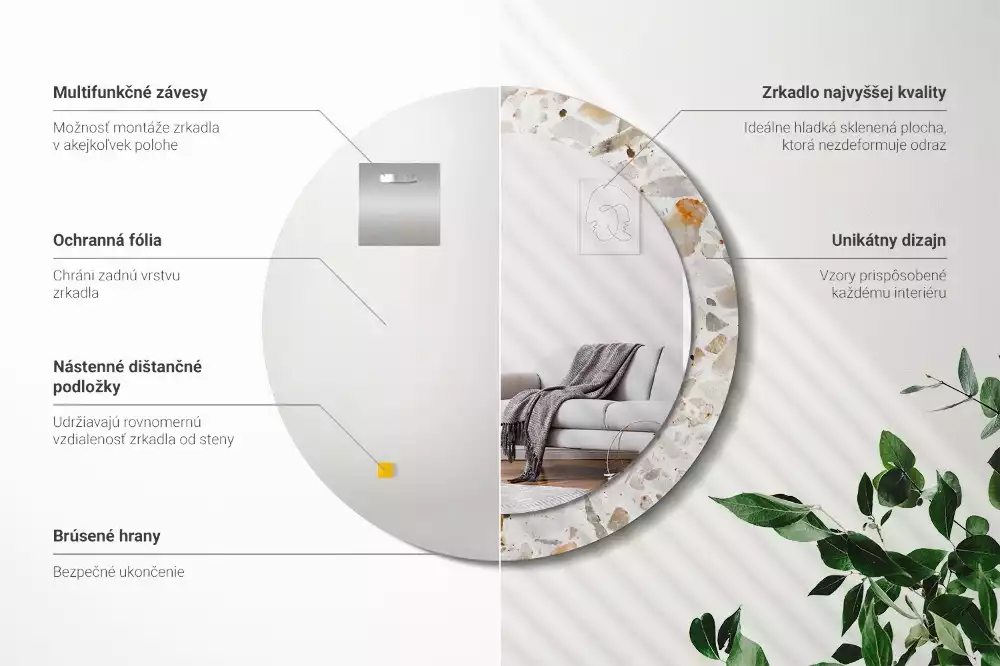 Kulaté zrcadlo s potiskem Terrazzo styl