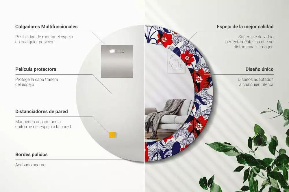 Kulaté zrcadlo s potiskem filodendrony