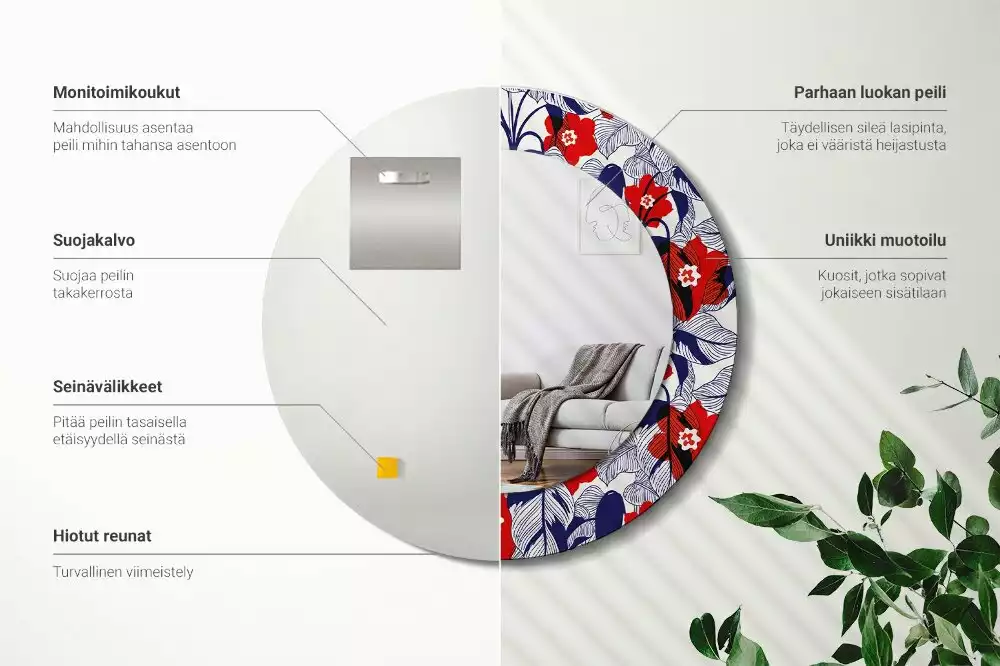 Kulaté zrcadlo s potiskem filodendrony