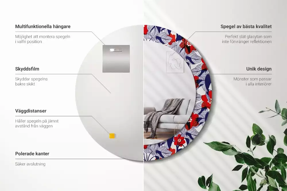 Kulaté zrcadlo s potiskem filodendrony