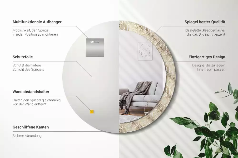 Kulaté zrcadlo s potiskem Art deco kompozice