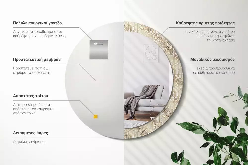 Kulaté zrcadlo s potiskem Art deco kompozice