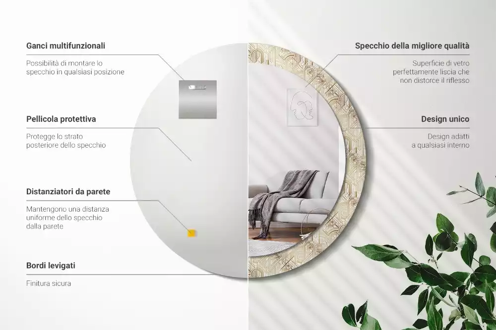 Kulaté zrcadlo s potiskem Art deco kompozice