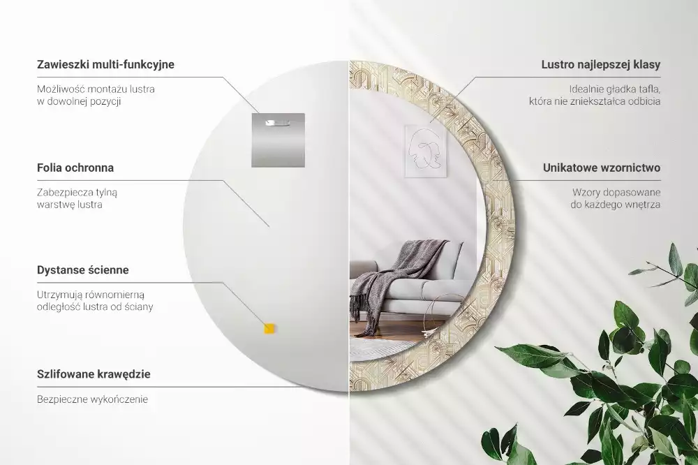 Kulaté zrcadlo s potiskem Art deco kompozice