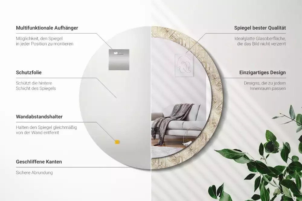 Kulaté zrcadlo s potiskem Art deco kompozice