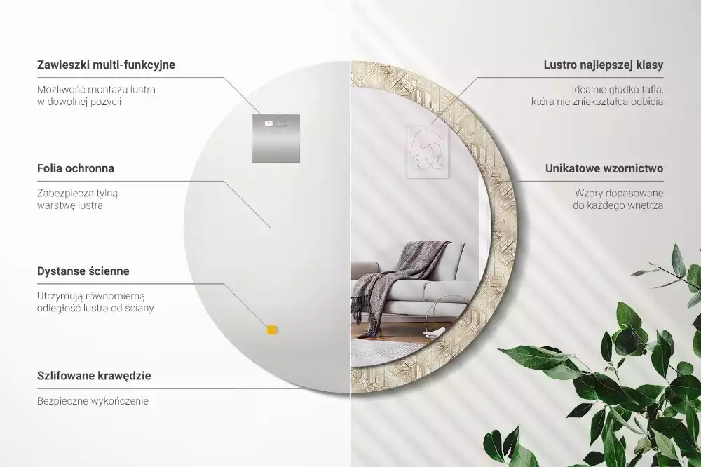 Kulaté zrcadlo s potiskem Art deco kompozice